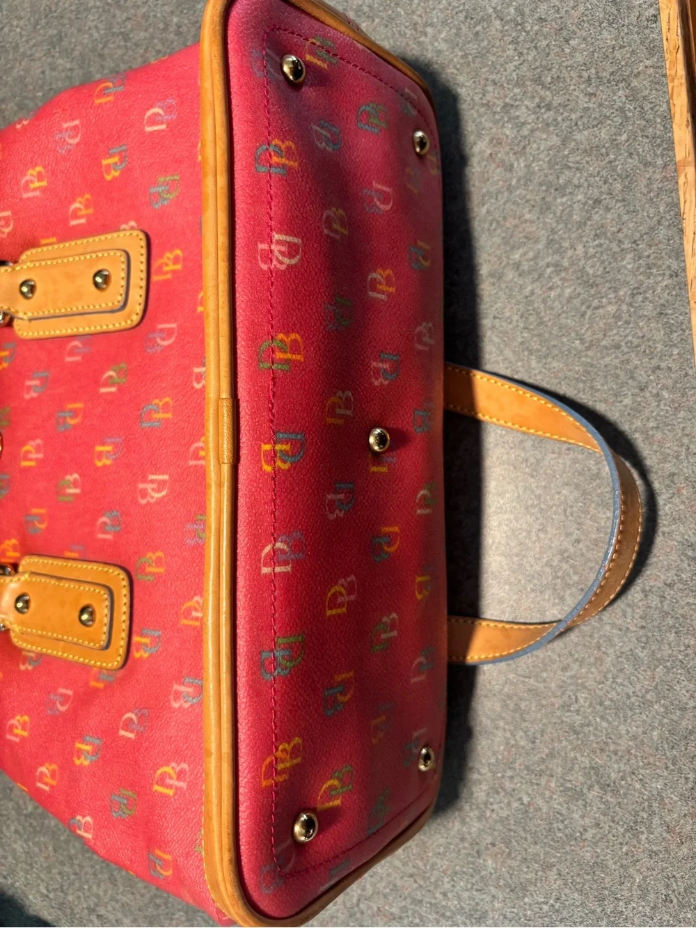 Vintage pink Dooney & Bourke Logo Tote with Tan Leather Accents with wallet